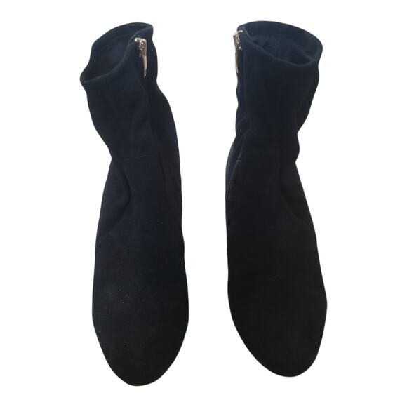 Via Spiga Black Suede Ankle Booties 8.5M Gold Metallic Block Heel Vero Cuoio - Picture 3 of 13